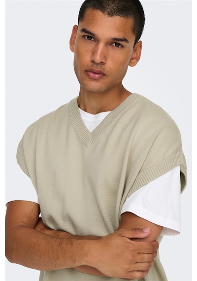 Only & Sons Onslusım Lıfe Rlx 12 V-neck Vest Knıt Erkek Gri Yelek - 22030784 Gri