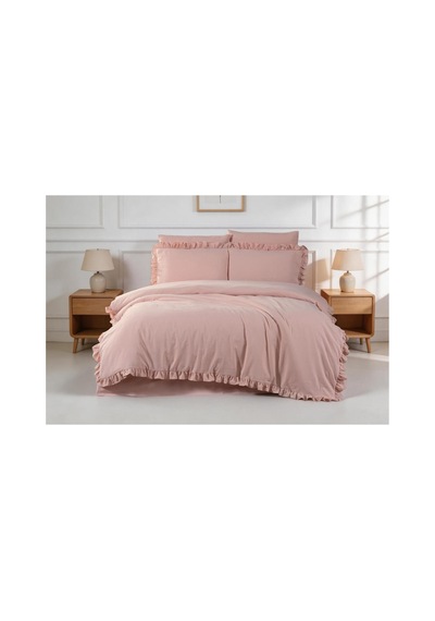 Çift Kişilik Fırfırlı Nevresim Seti Pembe Pembe