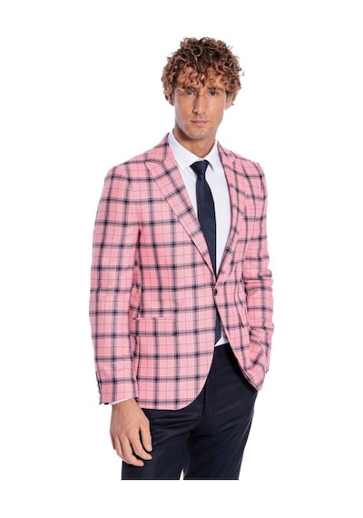 Wessi Ekose Desenli Slim Fit Pembe Erkek Ceket 001