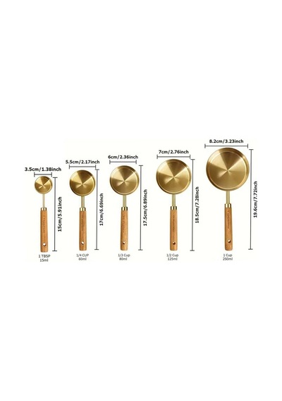 Gold Paslanmaz Çelik Ölçü Kaşığı 15 Ml Ahşap Saplı Premium Kalite Ölçü Kaşık Diğer