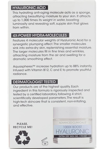 Advanced Clinicals Hyaluronic Nemlendirici Jel Yüz Kremi 59ML