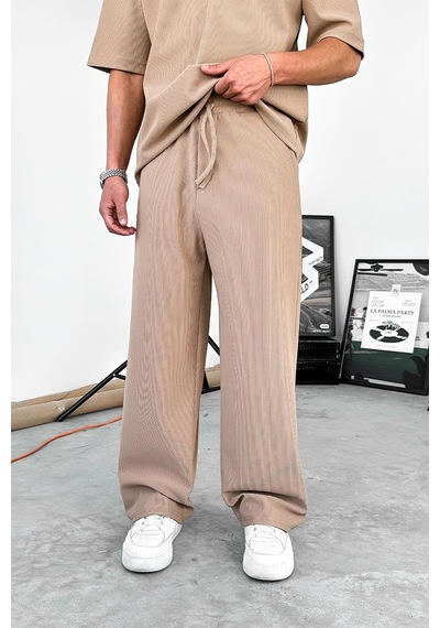 Kahverengi İnce Fitilli Oversize Tişört Kahverengi
