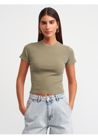 Dilvin Yıkama Efektli T-shirt Haki