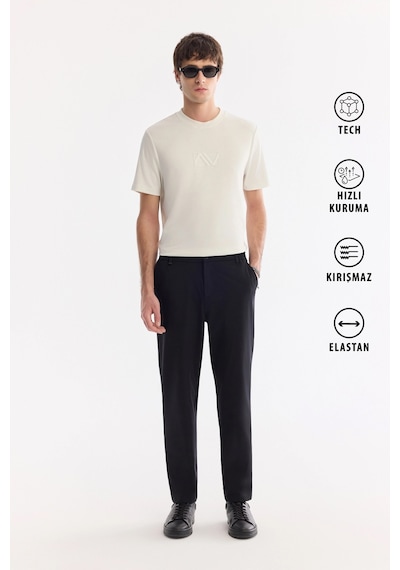 Avva Erkek Siyah Yanı Lastikli Kırışmaz Teknik Kumaş Slim Fit Chino Pantolon A61y3077