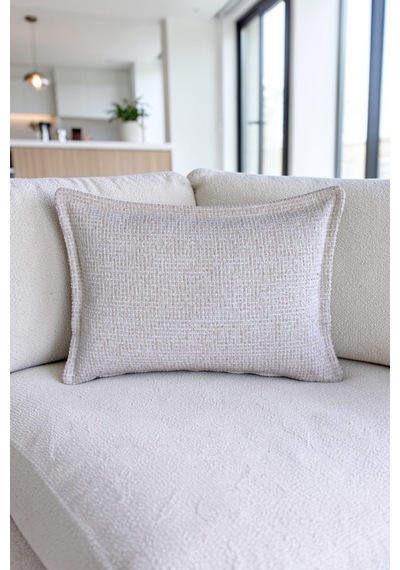 Kırlent Kılıfı - 3'lü Set Çift Taraflı Şönil Kumaş 45x45 Cm Ve 35x50 Cm Dekoratif Ev Aksesuarı Krem