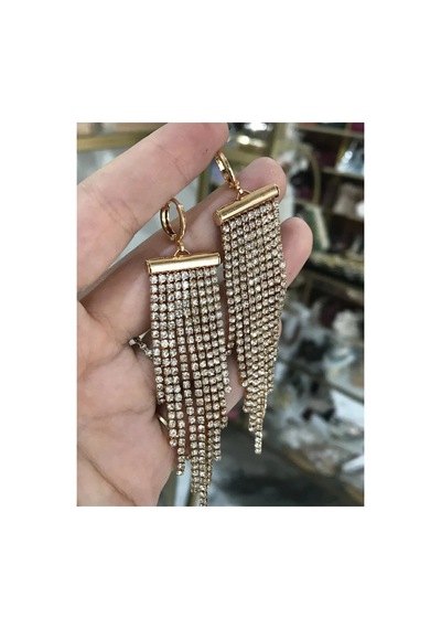 Taş Detaylı Sallantılı Şık Gold Küpe Altın