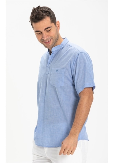 Kısa Kol Şile Bezi Hakim Yaka Erkek Tshirt Mavi 3032