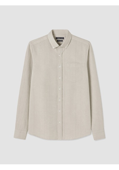 Lcwaıkıkı Classic Bej Regular Fit Çizgili Gabardin Erkek Gömlek