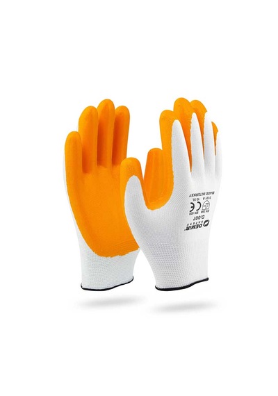 Sarı Beyaz Nitril Kaplı Örme İş Eldiveni 12 Çift 1 Paket