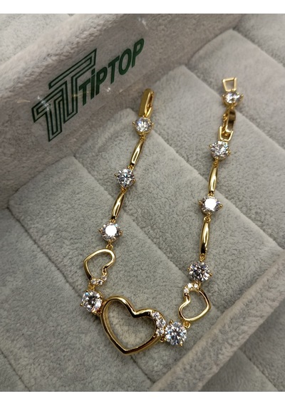 Tiptop/ Gold Renk Kalp Model Zirkon Taşlı Bileklik Altın - Gold