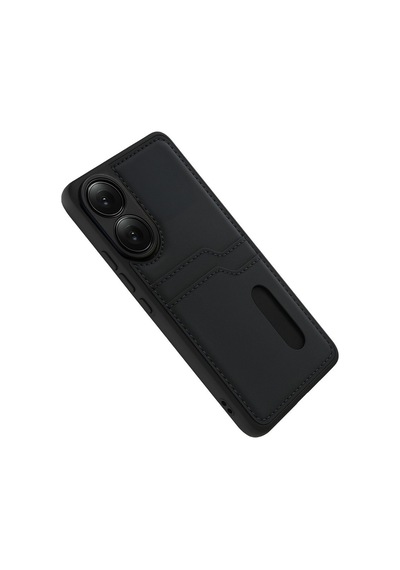 Oppo A38 Uyumlu Sara Kartvizitli Deri Kılıf - Siyah