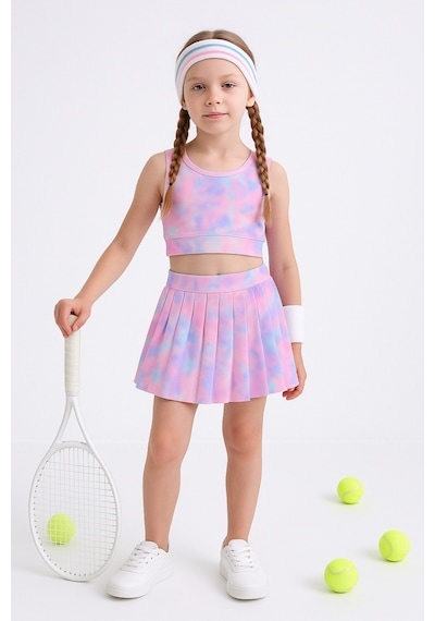 Beniizle Batik Desenli Şort Etekli Crop Kız Çocuk Sporcu Takım Pembe