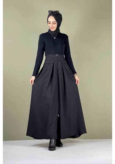 İbrahim Burak Etiler Collection Moda Çizgi Etek Siyah