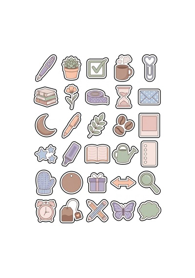 Pastel Estetik Obje Sticker Seti 150 Adet - 5'li Mega Paket - Laptop Defter Ajanda Etiketi Çok Renkli