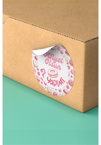 Afiyet Olsun El Yapımı Yuvarlak Sticker Etiket 3x3cm St2408 Çok Renkli