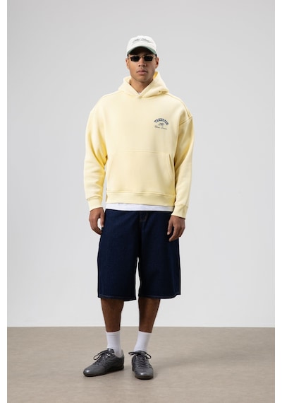 Vamos Oversize Yıkamalı Boxy Fit Kapüşonlu Sweatshirt Sarı