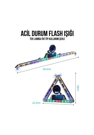 Reflektör Araç İçin Acil Durum 11 Farklı Çakar Led Deseni Usb + Güneş Enerjili Ve Kumandalı
