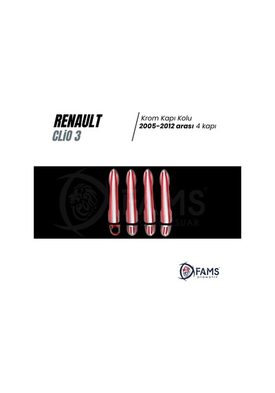 Renault Clio 3 Hb Krom Kapı Kolu Seti 2006-2012 Paslanmaz Çelik