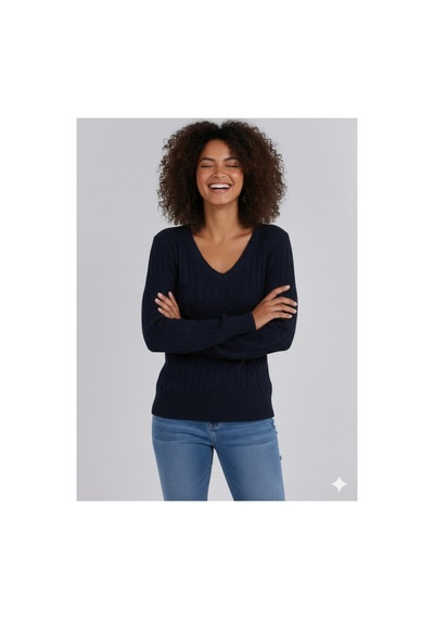 Youknitwear You Riviera %100 Pamuk V Yaka Kadın Kazak V Yakalacivert