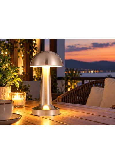 Modern Tasarımlı Led Masa Lambası - 3 Mod Metalik Gümüş Renk Dekoratif Abajur, Şık Ve Minimalist Masaüstü Aydınlatma Gri
