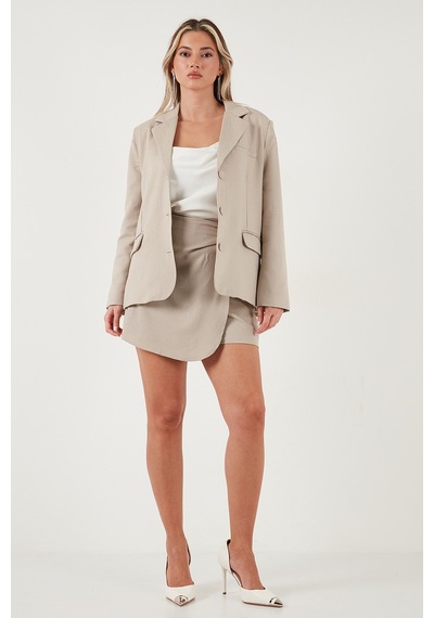 Lela Taşlı Regular Fit Broş Detaylı Ceket-Şort Etek Bayan Takım 6839618 Taş