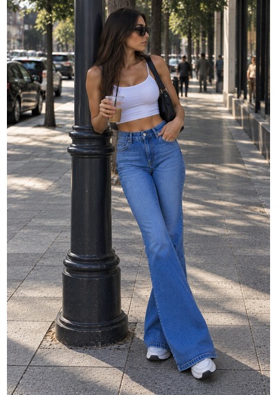 Zdnjeans Bayan Mavi İspanyol Paça Denım Pantolon