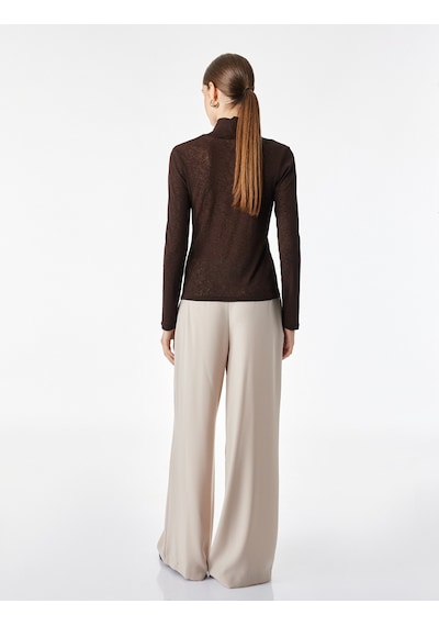 Koton Slim Fit Dik Yaka Uzun Kollu Tişört Kahverengi 7wak50002uk Kahve