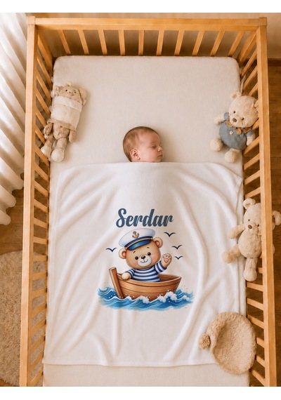 Pia Baby Kişiye Özel Erkek Bebek Tulum Set 4 Parça %100 Pamuk İsimli Organik Baskılı Battaniyeli 1102btyx Krem
