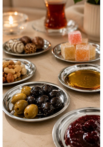 Jasper 6 Adet 12 Cm Sunum Tabağı Çerezlik Ve Kahvaltılık Dekoratif Paslanmaz Çelik Gri