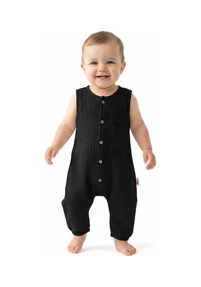 Miababy Müslin Kısa Atlet Tulum Siyah