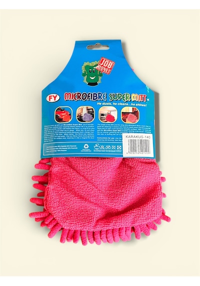 Mikrofiber Araç Temizlik Eldiveni Çift Taraflı Yıkama Araba Motor Jant İç Temizlik Eldiveni Pembe