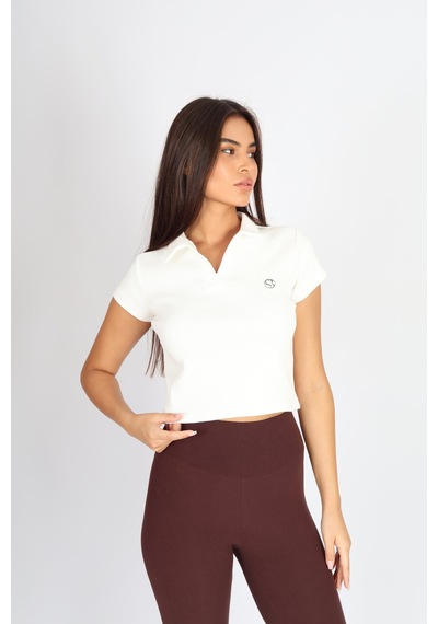 Soft&Basic Polo Yaka Ve Patlı Kaşkorse T-shirt Beyaz