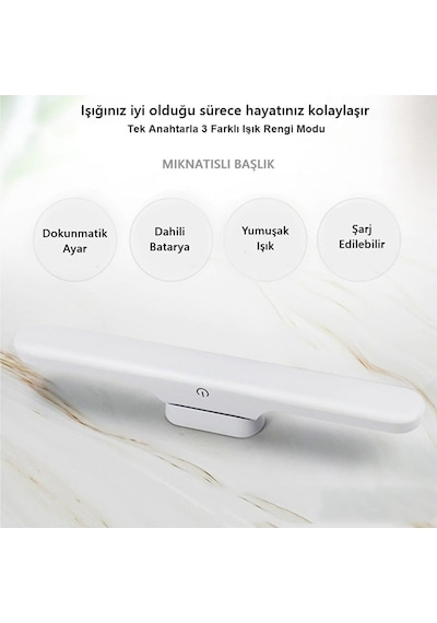 Cata Şarjlı Kolay Taşınabilir Mıknatıslı Led Işık Kablosuz Kademeli 3 Renk Aplik Abajur 1