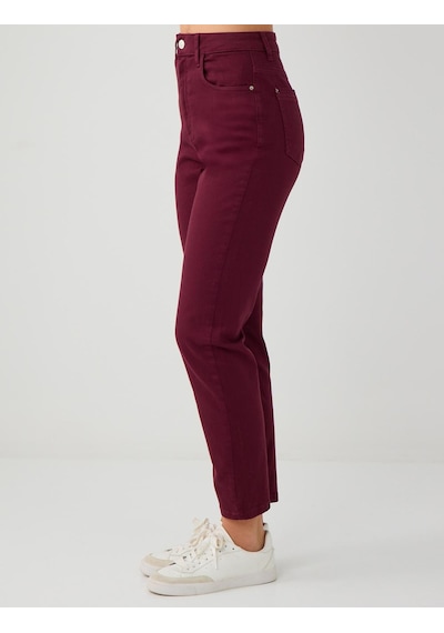 Jimmy Key Bordo Yüksek Bel Normal Paça Dokuma Pantolon 5ww184565562