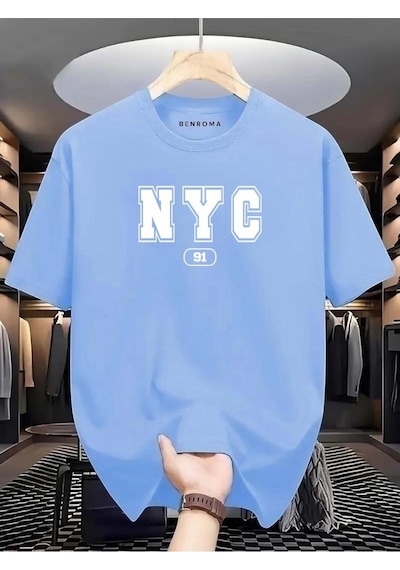 Nyc Baskılı Oversize Tişört Bebe Mavisi