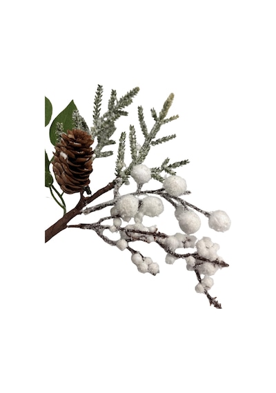 28 Cm Beyaz Berry Çiçekli Kozalaklı Yılbaşı Çam Dalı Dekoratif Masa Ve Ağaç Süsleme Dalları Diğer