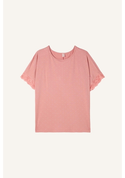 Defacto Regular Fit Kısa Kollu Dantel Detaylı Üst Geniş Paça Alt 2li Pijama Takımı I5544ax26aubr478 Bordo-br478