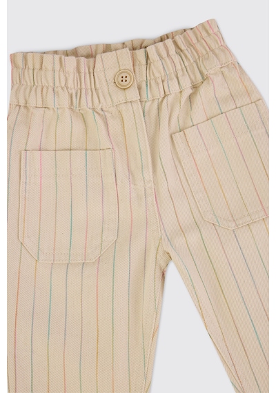 Panço Kız Bebek Çizgili Bej Pantolon Krem 2611GB04001