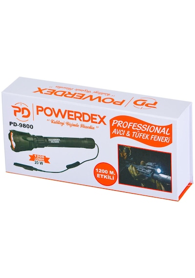 Powerdex Profesyonel Şarjlı Taktik Tü-fek Avcı Kamp El Feneri Siyah