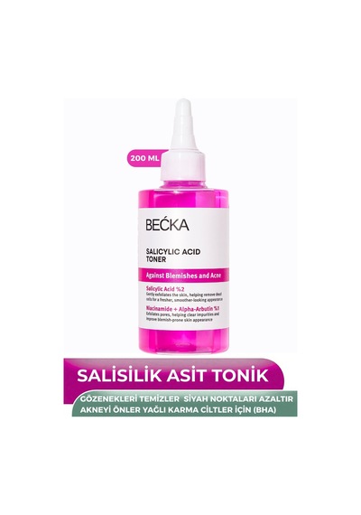 Becka Akne Ve Siyah Nokta Karşıtı Bha Yağlı Ciltler İçin Salisilik Asit Tonik 200 ML