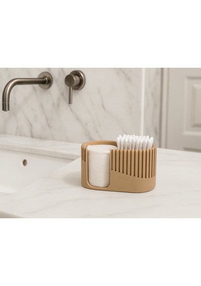 Modern Tasarımlı Çok Amaçlı Pamuk & Kulak Çubuğu Düzenleyici Organizer - 12x7x7cm Bej