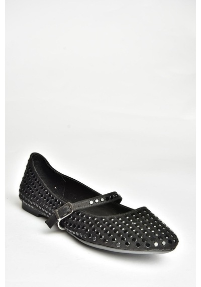 Fox Shoes U726634504 Siyah Kumaş Taş Detaylı Babet Siyah-kumaş Siyah