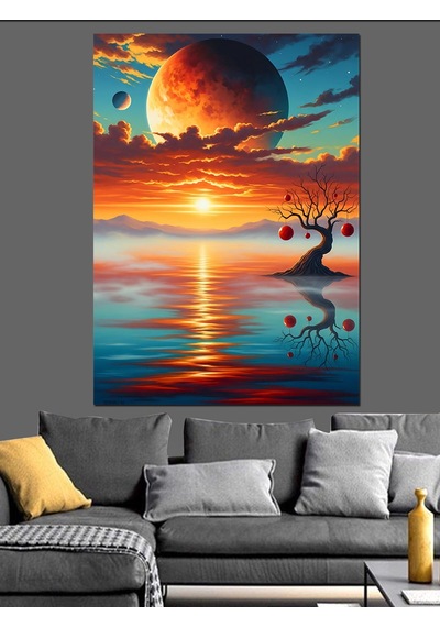 Ahşap Tablo Gün Batımı Göl Manzarası