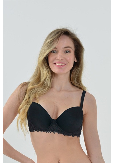 Magic Form Klasik Düz Dantel Detaylı Push Up Destekli Sütyen Siyah - 512786613 Siyah