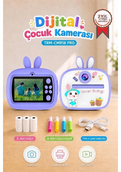 Özel Seri Çocuk Cmr18 Mor Minik Cihaz Resim Çekme Hobi Gereci