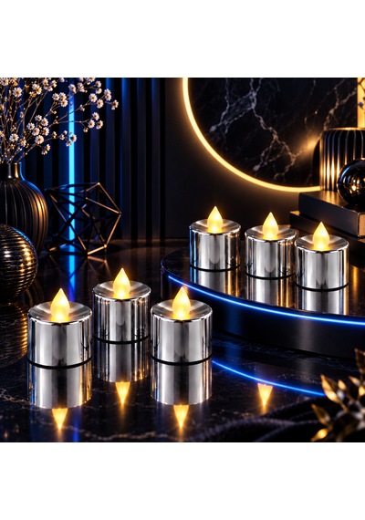 24 Adet Gümüş Gün Işığı Işıklı Tea Light Mum Gün Işığı Led Işıklı Mum Yılbaşı Noel Mumu Pilli Mum