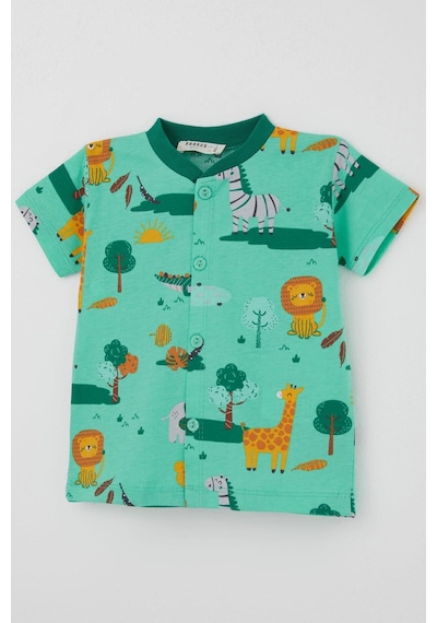 Breeze Erkek Bebek Şortlu Pijama Takımı Safari Temalı Sevimli Hayvancıklar Desenli 4 Ay - 1 Yaş , Yeşil