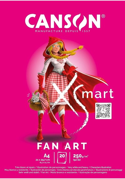 Canson Xsmart Fanart, Çizim Kağıdı, Beyaz, Düz, 250 G/m², Uzun Sayfa, A4-21 X 29,7 Cm, Beyaz, 20 Yaprak, Renkli