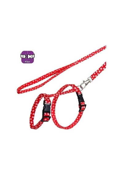 Pettagart Kırmızı Beyaz Pati Desenli Ayarlanabilir Kedi Göğüs Tasma Seti 10 Mm 110 Cm