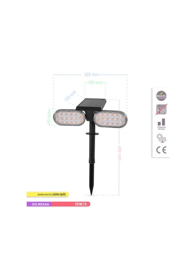 Ack Solar Led Kazıklı Çim Armatürü Güneş Enerjili Bahçe Duvar Ayd